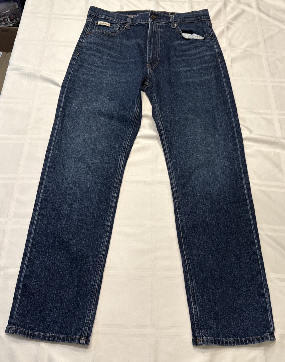 Calvin Klein Jeans Mens Straight Leg Dark Wash Stretch Denim Blue 34x32